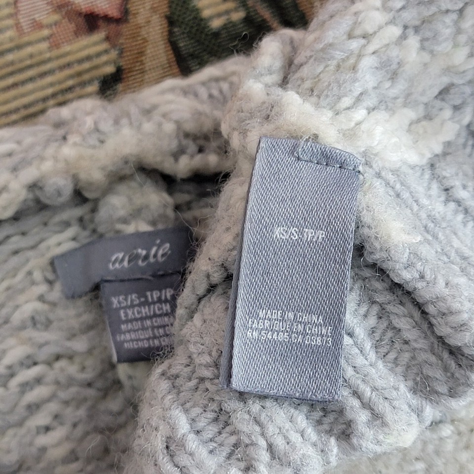 Grey Code Image Aerie Sweater Womens XS / S Gray Wool Blend Open Front Oversized Hooded ...