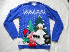 Jolly Sweaters Snowman Ugly Christmas Sweater Holiday Blue Size Medium