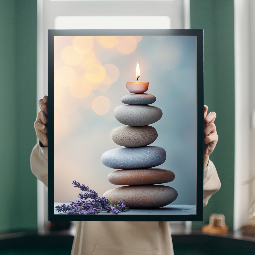 Ruhevolle Zen Bild – WC Deko mit Steinen für Bad, Gäste-WC & Wellness Bild
