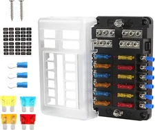 12 Way Fuse Block Waterproof Marine Fuse Holders with Positive & Negative Bus fo