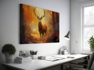Stag at Autumn bathe under the sunlight Wall Art Canvas Unframed Print Art