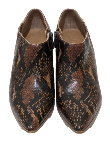 Franco Sarto 2" Block Heel 6M Brown Reptile Leather Side Zip Bootie - Picture 3 of 11