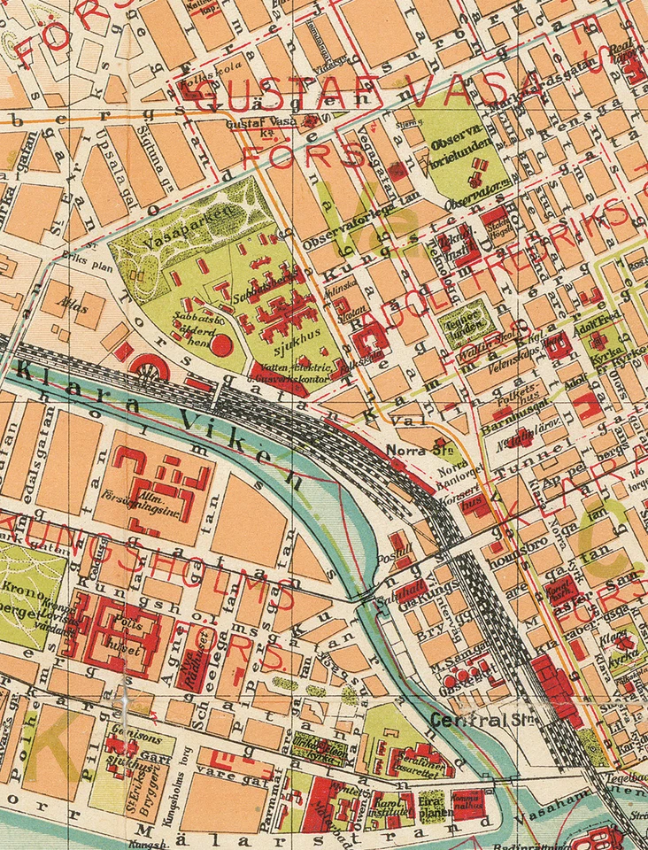 Stockholm City Map from 1913 Vintage Print Poster (Axel Gillberg) - Image 2 of 2