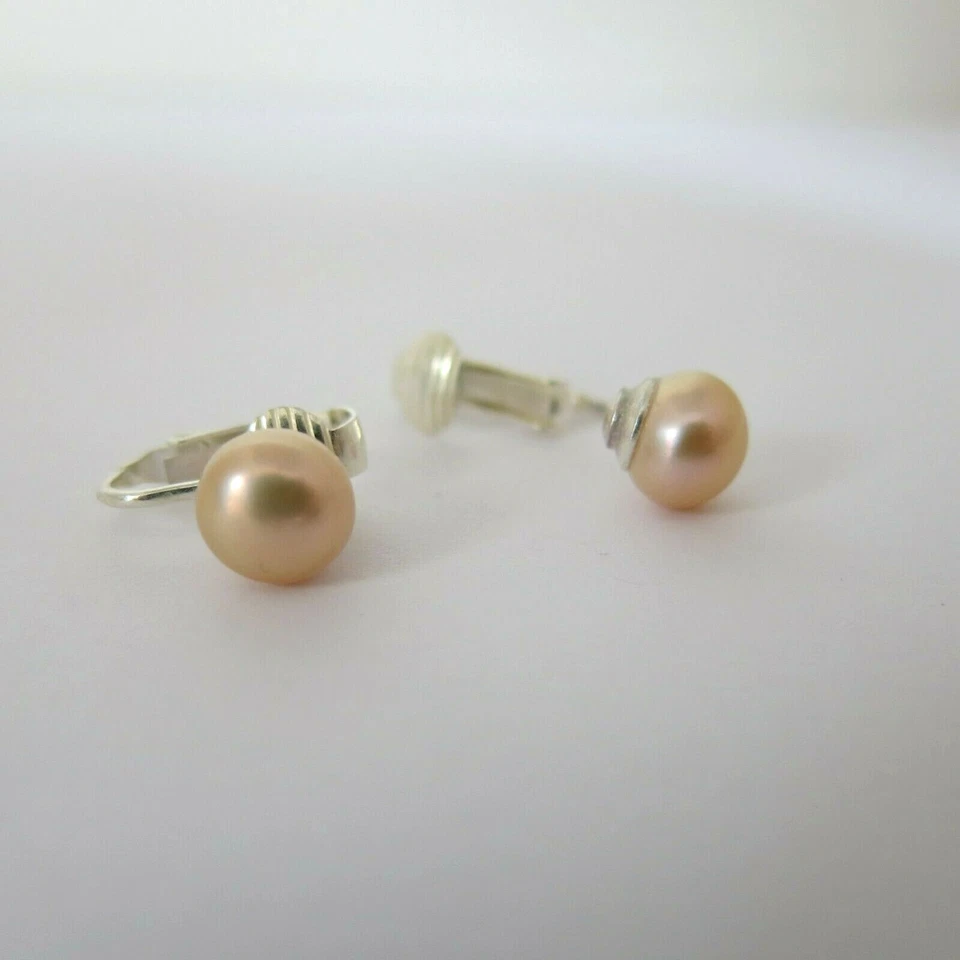 Ohrclips Clips mit echten Perlen 8,5 - 9mm in Apricot versilbert nickelfrei - Bild 3 von 4