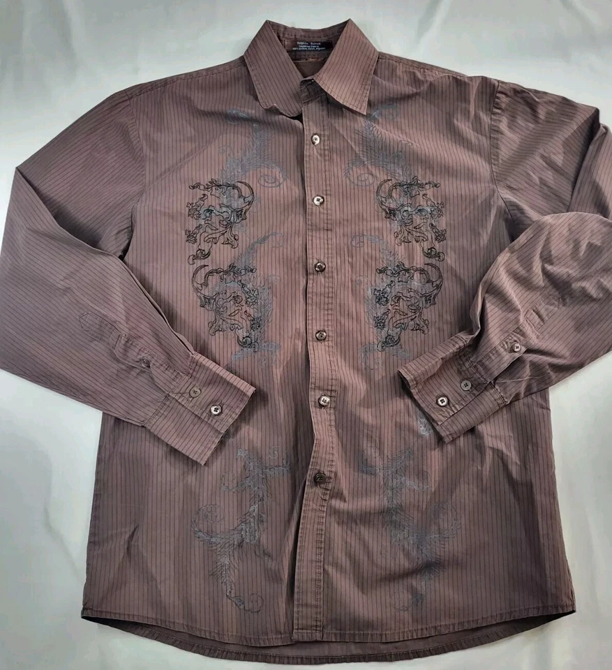 Camisa Roar Para Hombre Mediana Marrón Popelina Douce Western Bordada Manga Larga Perla Foto 2 de 4