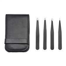 Amazon Basics Tweezers for Facial Hair, Eyebrows, Eyelashes - Set of 4, Professi