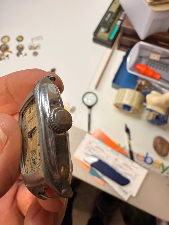 Antiguo reloj de pulsera Westclox Art Deco años 20 30 para hombre subesfera plateada tanque Foto 2 de 3