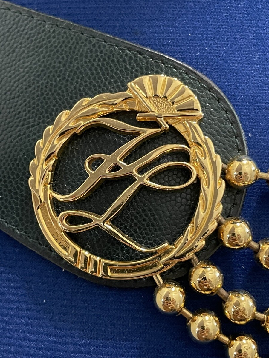 Vintage 80s KARL LAGERFELD Green/Gold Iconic Logo Belt, Made In Paris France Vintage 80s KARL LAGERFELD Green/Gold Iconic Logo Belt, Made  main image 3