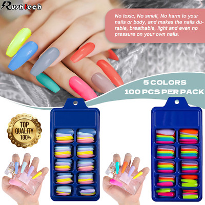 100PCS Fake Nails Wearable Colorful Designs Press On Long Ballerina Coffin False