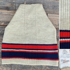 Vintage Wigwam Ski Hat Wool Beanie Beige Blue Red Striped 1970s 1980s Skiing