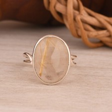 925 Sterling Silver Oval Cut Golden Rutile Gemstone Ring For Anniversary Gift