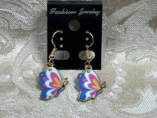 Vintage Colorful Butterfly Gold Dangle Fashion Bohemian Casual Fun Earrings