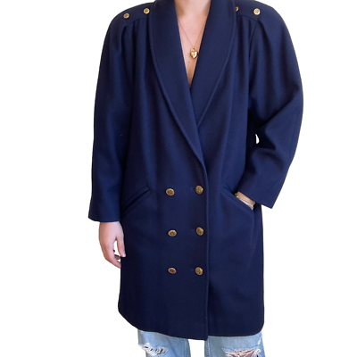 Vintage Womens J Gallery 80s Navy Blue Double Breasted Retro 