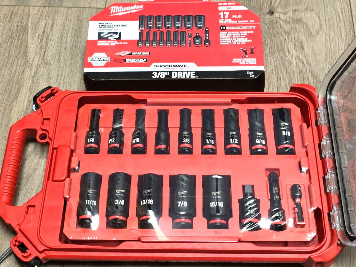 Milwaukee 17pc 3/8 dr deep SAE Shockwave Impact Socket Set w