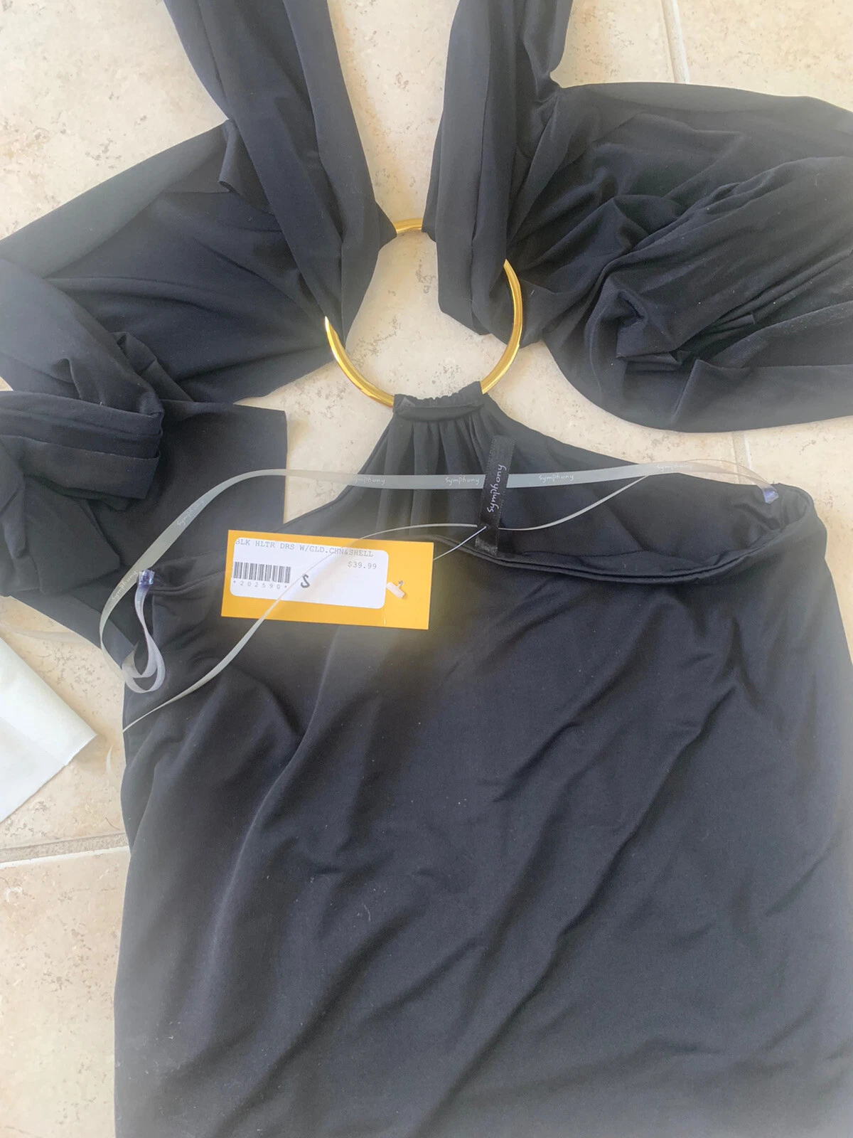 OFF WHITE Abito Bodycon Ritaglio Sinfonico con Anello Oro Scegli Nero S o Bianco Sfuori M