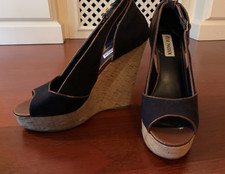 STEVE MADDEN Pumps Kork-Keilabsatz Peeptoe 38 Blau Braun Plateau 💕 13cm / 3cm