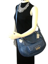 NWT Coach 19747 Kristin Pinnacle Woven Leather Large Round Satchel Denim $1200