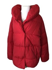Nwot: Women's Vila Clothes Red Puffer Coat W/ Collar, Front Snaps Eu 38 Large