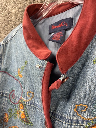 Vintage Denim & Co Jeans Jacket Women Large Blue 100% Cotton Embroidered Paisley - Picture 12 of 22