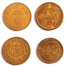 Vintage Arcade Token Lot Of 4 Planet X Boomers Showbiz Pizza Place Brass