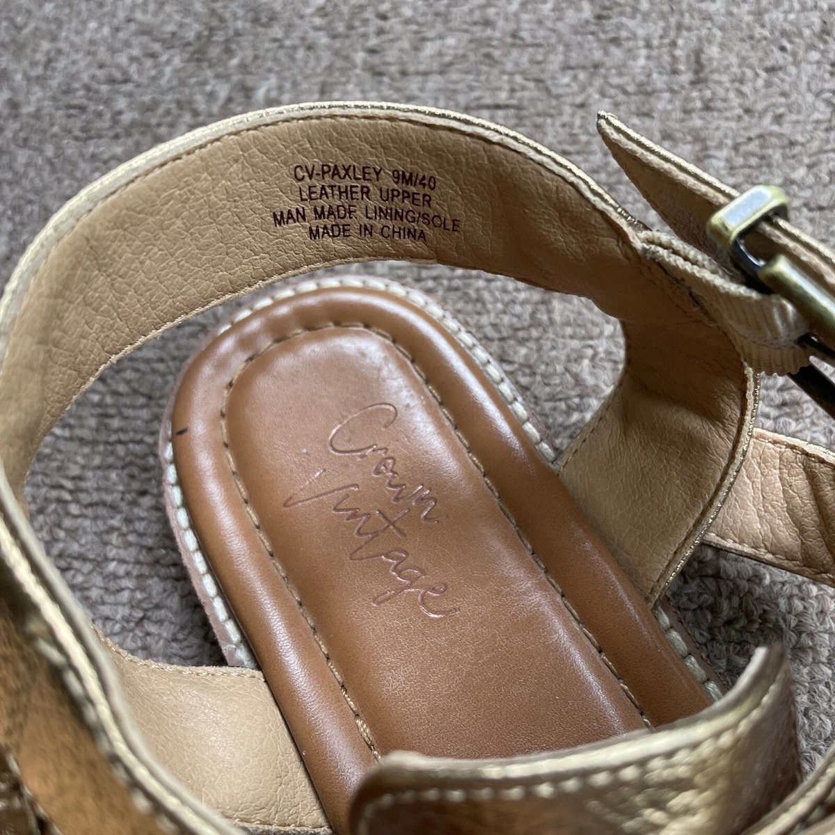 Crown Vintage Metallic Gold Bronze T Strap Buckle Thong Sandals
