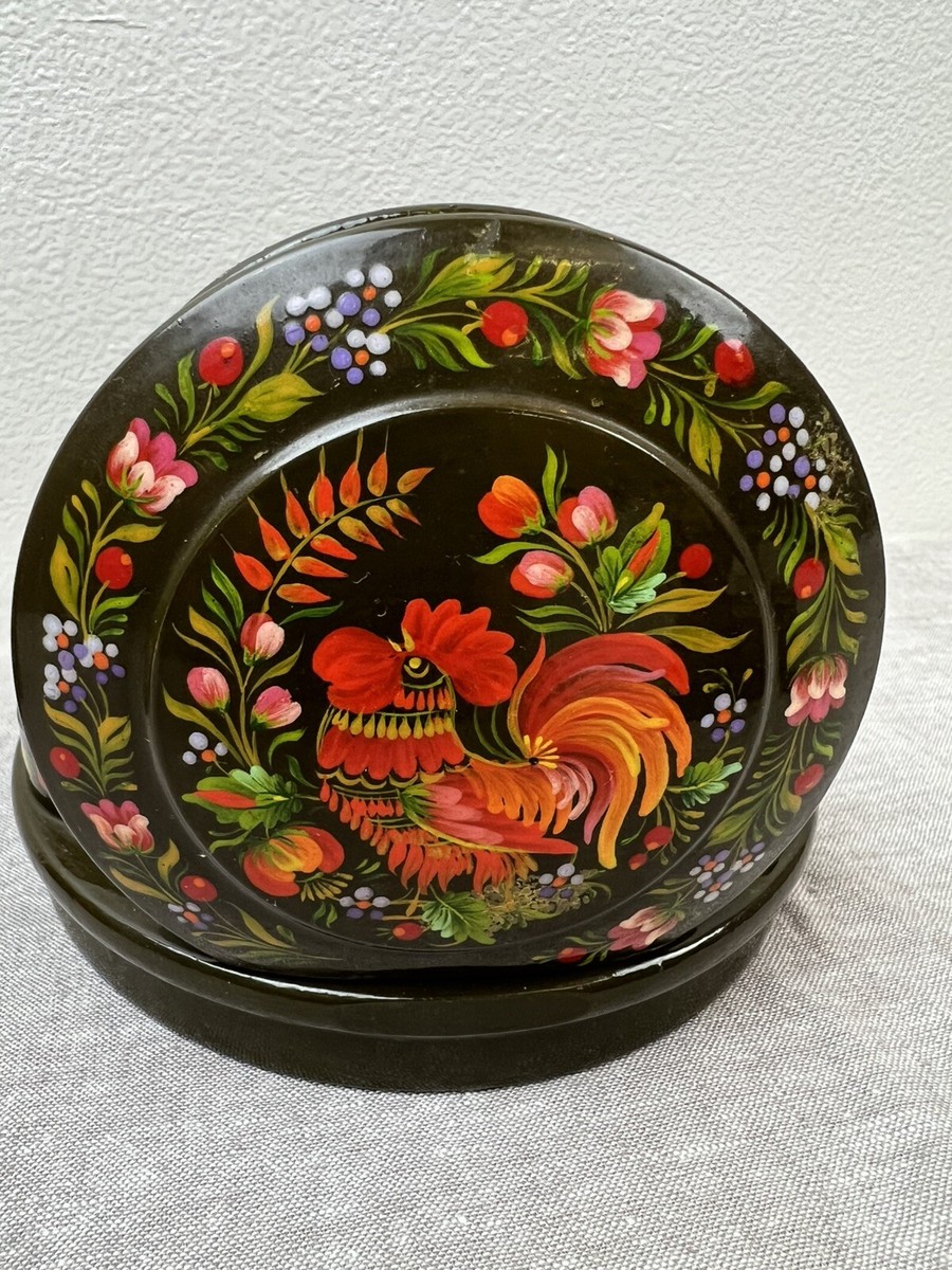 Ukrainian Wooden Hand Painted Laquered Floral Table Set Holder