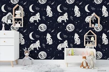 3D Animal Moon Galaxy Pattern Kids Self-adhesive Removeable Wallpaper Wall Mural