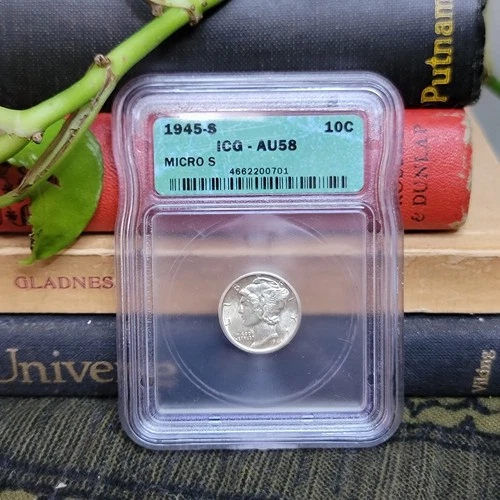 Last Year 1945-S Mercury 90% Silver Dime Micro-S Variety ICG Graded: AU58