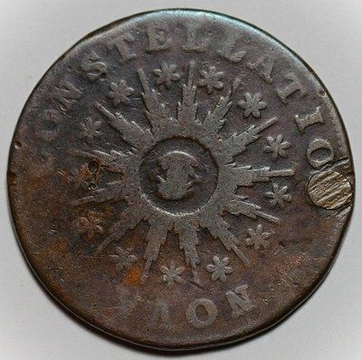 1785 Nova Constellatio Copper Colonial Coin - Pointed Rays - Plugged