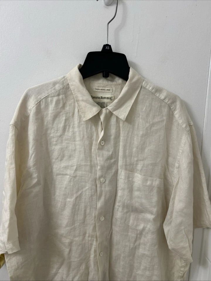 Banana Republic Shirt Mens Medium Beige 100% Irish Linen Button Down S/S - Image 2 of 4