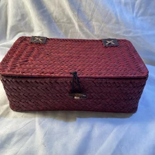 Handmade Wicker Keepsake Storage Box with Attached Lid Red, Light Weight