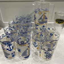 18 Pc Nautical Drinkware Set Heavy Acrylic Plastic
