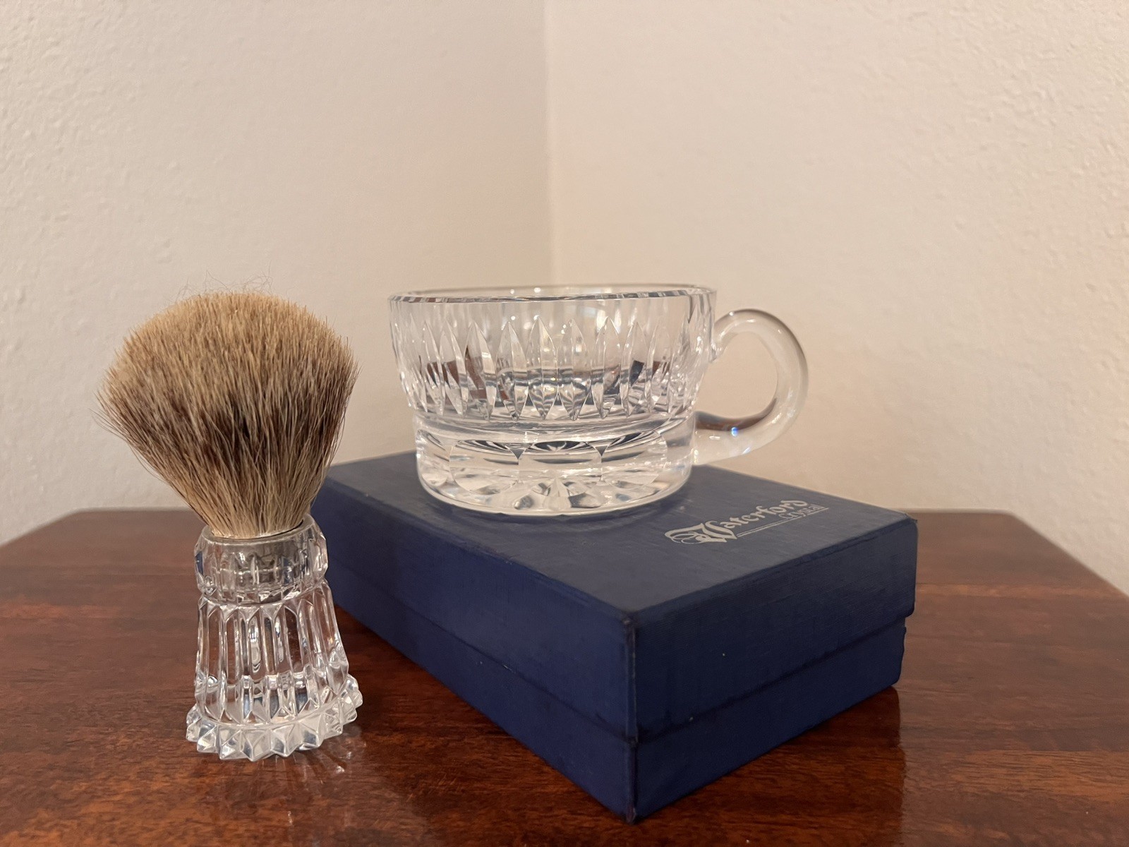 Vintage Waterford Crystal Glass Shaving Mug and Brush