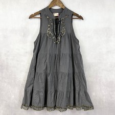 Free People Women Babydoll Mini Dress XS Beaded Paisley Boho Indie Tiered Lace