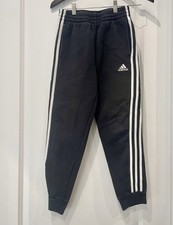 Adidas Boys Black Jogger Pants Cotton Polyester Drawstring Elastic Waist Pockets