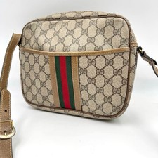 GUCCI GG Sherry Line Vintage Crossbody Shoulder Bag Beige Brown PVC Leather