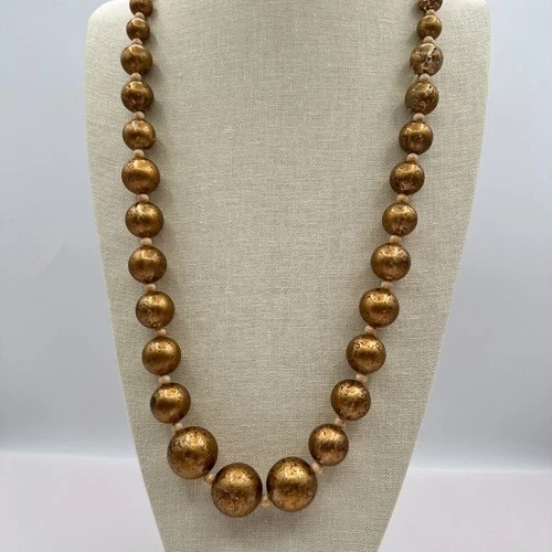 Vintage 80s Chunky Gold Tone Graduated Bead Statement Necklace Costume Jewelry