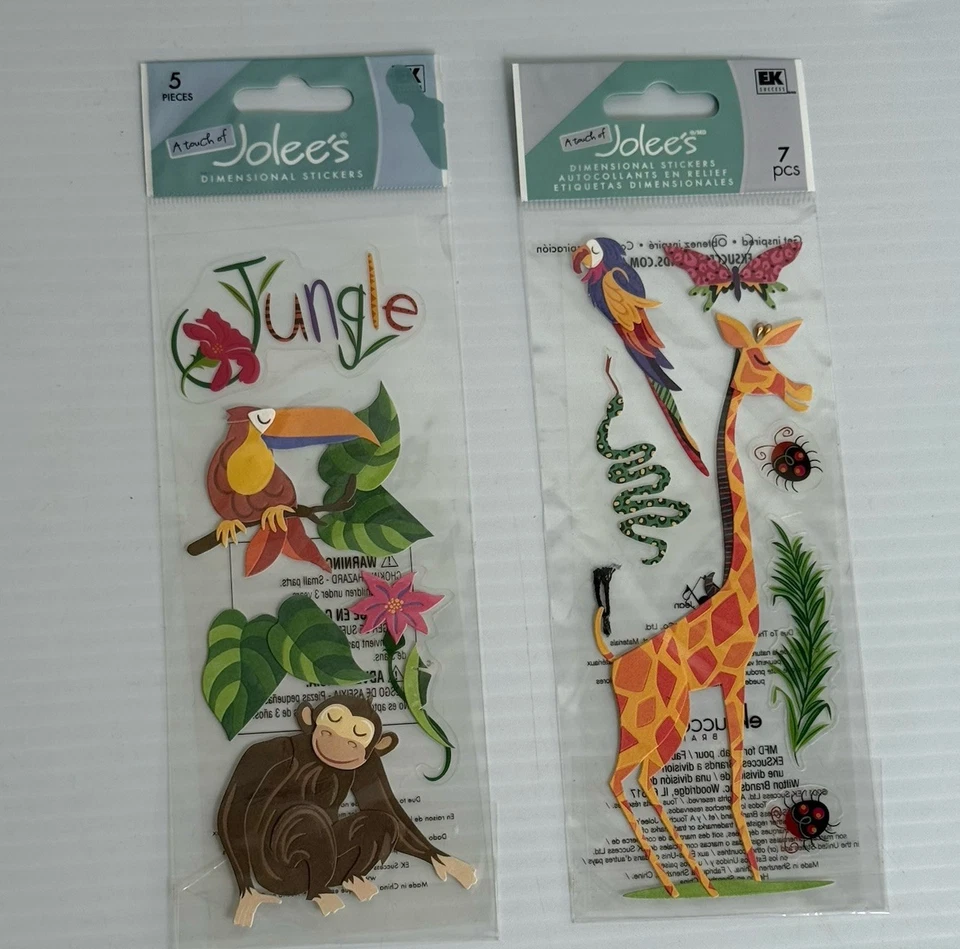 Lote de 8 pegatinas álbum de recortes Jolee's Safari animal zoológico elefante cebra jirafa león Foto 3 de 4