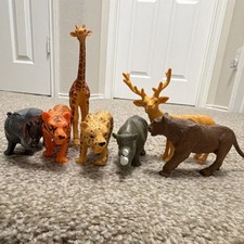 Set of 6 Wild Animal Figures Tiger Giraffe Leopard Rhino Deer Lion