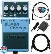 Boss CH-1 Super Chorus Bundle with Gearlux Power Supply, Instrument Cable, Pa