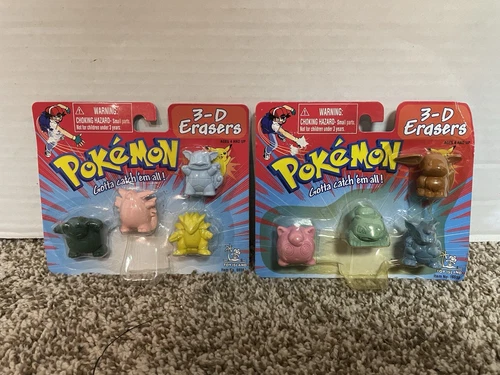 Lot of 2 Vintage Toy Island POKEMON 3D Erasers - NEW! SEALED! FREE SHIPPING!