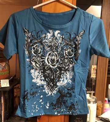 Womens Vintage Style Rose Graphic T Shirt Slim Fit Aesthetic Top Small