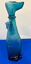 Vintage Italy 1970 Empoli Blue Glass Dachshund Decanter 12.5"  DS43