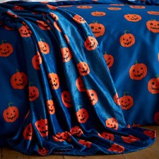Catherine Lansfield Halloween Pumpkins Cosy Fleece 130x170cm Blanket Throw Navy