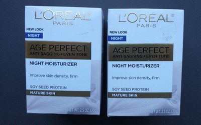 2 L'OREAL Night Age Perfect Anti-Sagging + Even Tone Moisturizer Mature Skin Soy