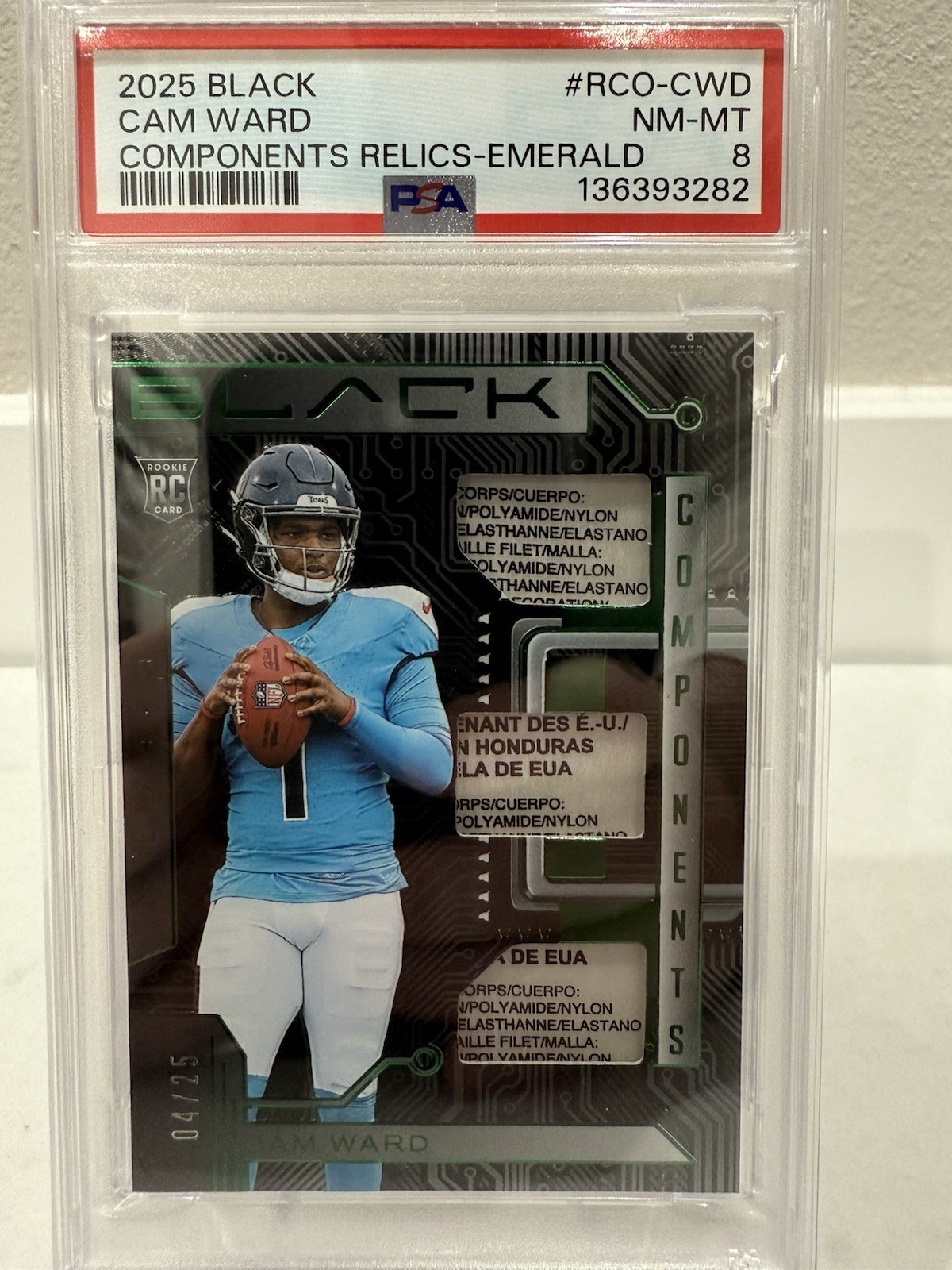 Cam Ward Panini Black Components Relics #RCOCWD Base