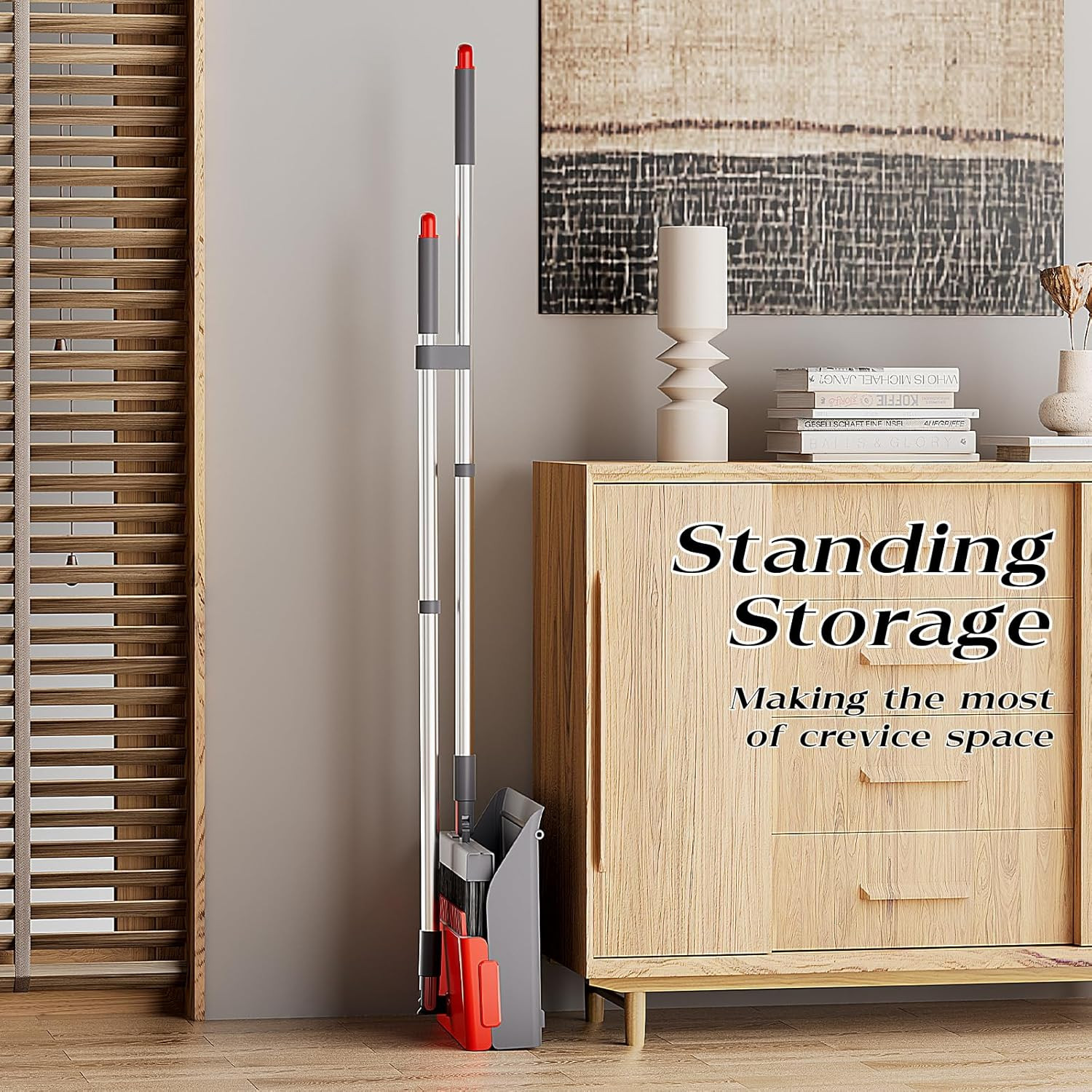 Broom with Dustpan Combo Set 50” Adjustable Long Handle 180 Degree Rotating Broo