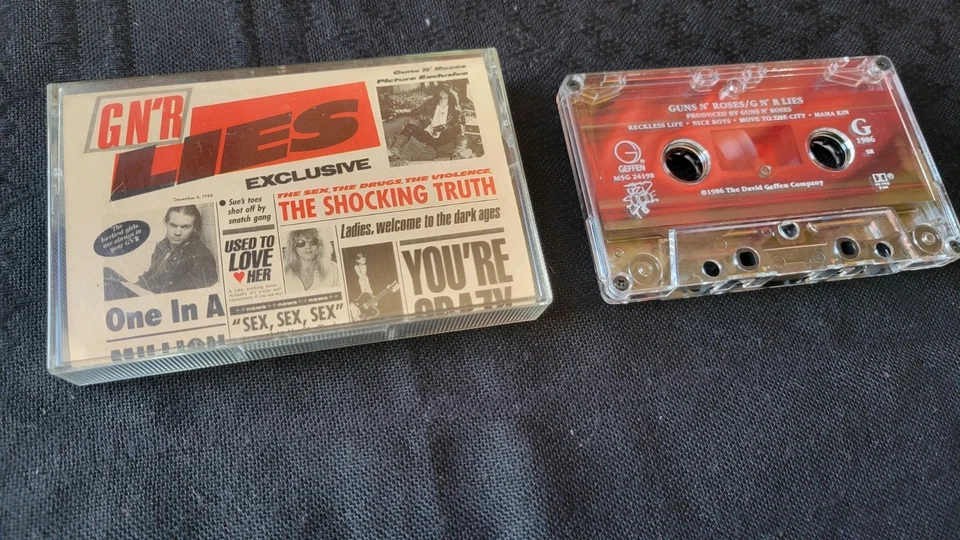 Guns N Roses Lies Cassette 1st Press OG 1988 UNCENSORED Insert VG+ Geffen  - Image 2 of 3