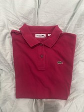 LACOSTE Women Slim Fit Stretch Pique Polo Pink Small Golf Tennis Embroidered