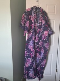 Women&rsquo;s Japanese Yukata Kimono Flower Pattern Purple Pre-Tied Bow Obi  Geta Set